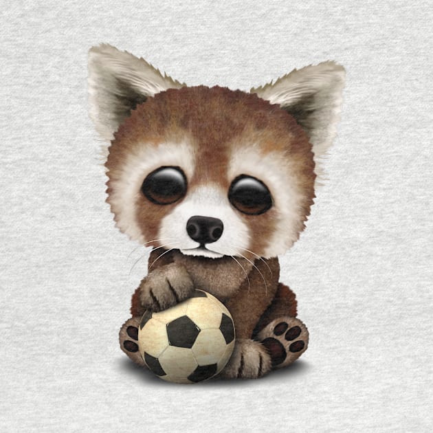 Cute Baby Red Panda With Football Soccer Ball by jeffbartels